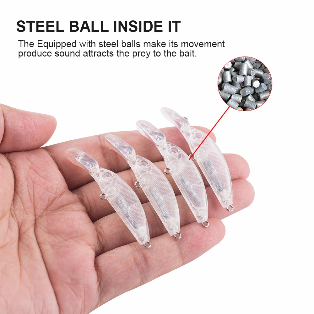 Hanlin-Minnow de plástico transparente sin pintar, sonajeros Jerkbait, manivela de labio largo, cebo Artificial de hundimiento, cuerpos duros, 10/20 piezas, 5cm, 2,3g - imagen 4