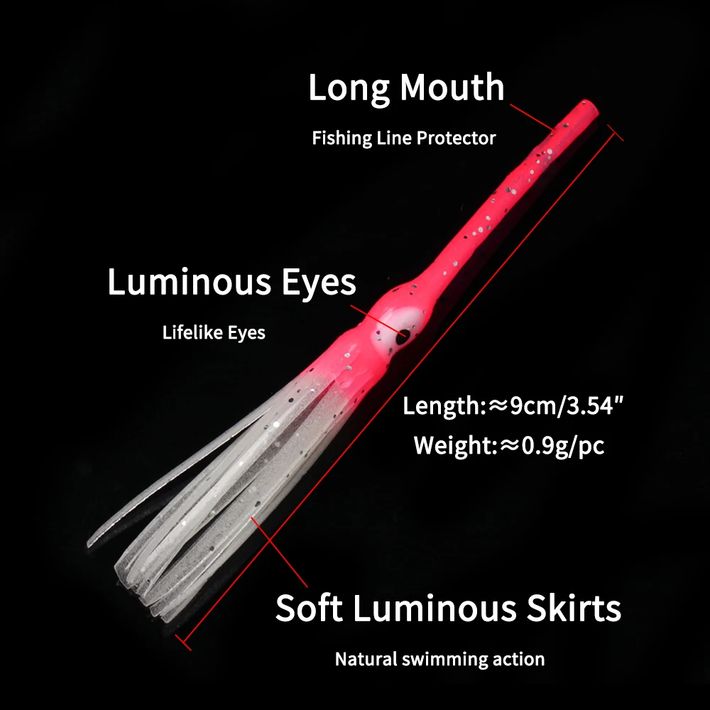 Lionriver-faldas de calamar coloridas para pesca en el mar, cebo de pulpo suave luminoso, 100 piezas, 8,5 cm de largo - imagen 2