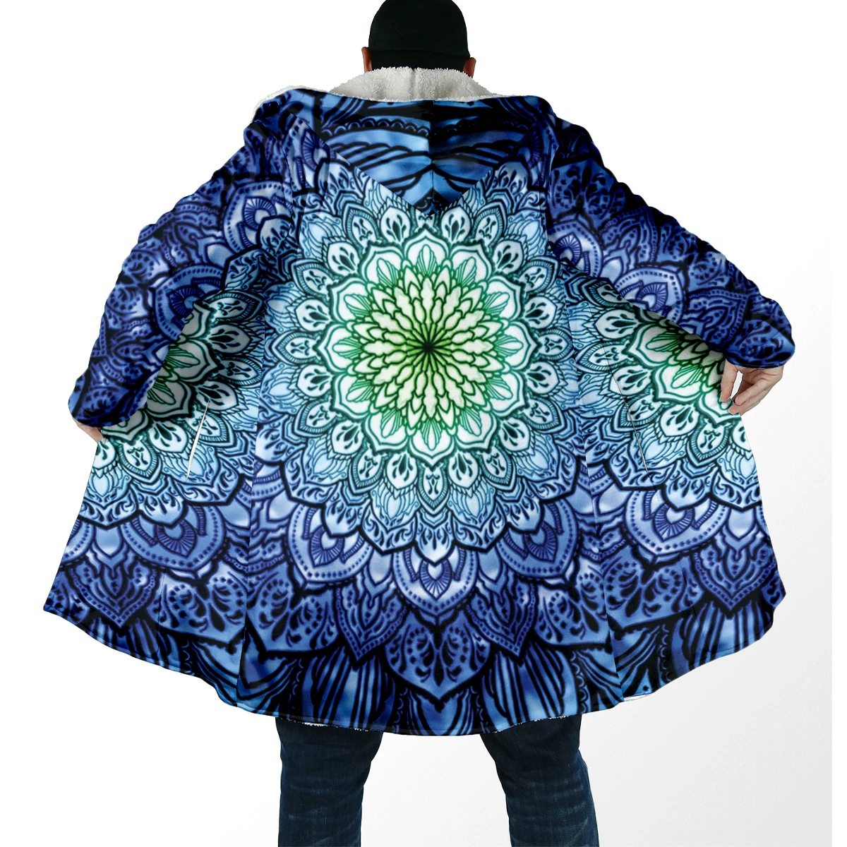 Winter Men's cloak Hippie Psychedelic Colorful Trippy 3D Printed Thick Fleece Hooded Cloak Unisex Casual Warm Cape Coat DP100 - imagen 5
