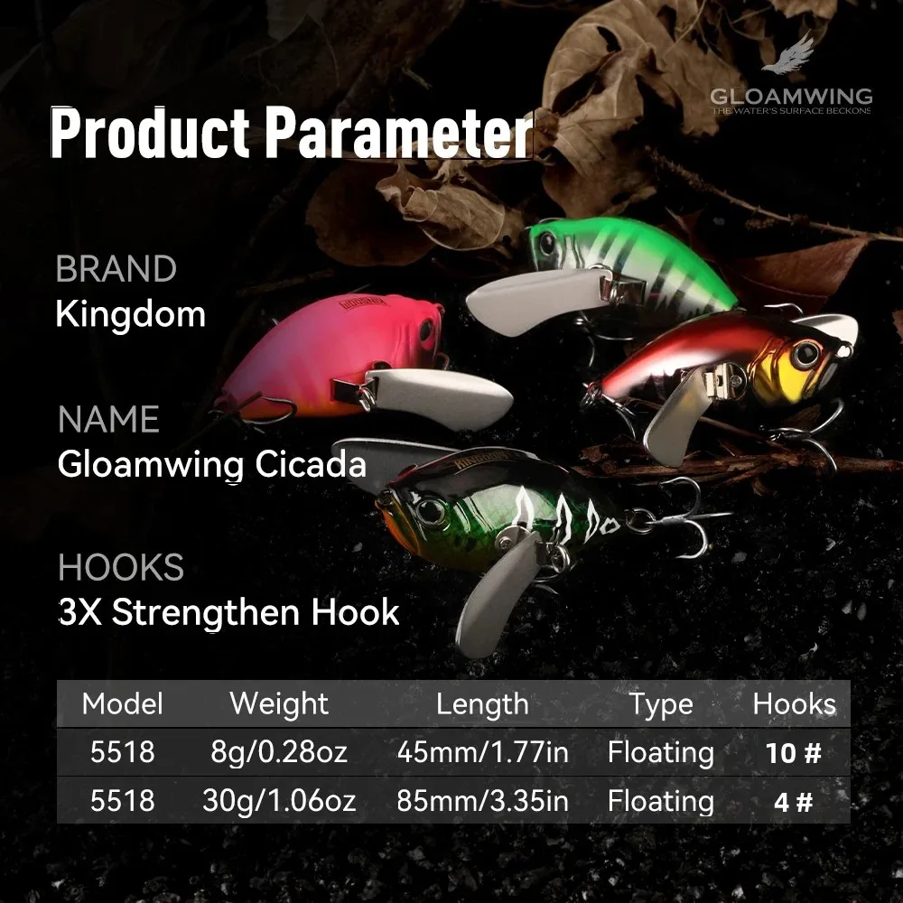 Kingdom-señuelo de pesca flotante biónico, Topwater, 8g, 30g, 45mm, 85m, Wobbler, alas de Metal, ruidoso, Atificial, cebos de pesca duros, perca de lubina - imagen 3