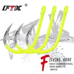 FTK Anzuelos circulares fluorescentes punta espiga acero carbono carpa