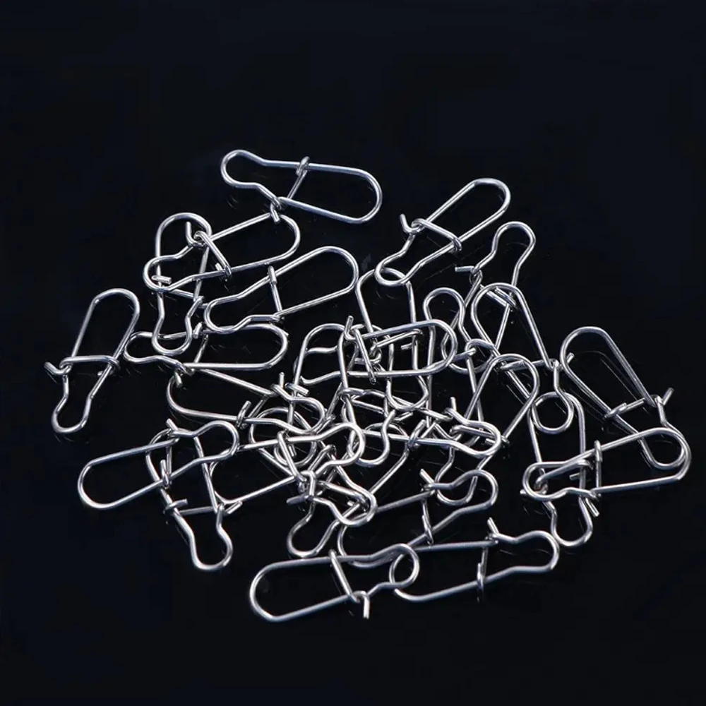 Gancho de seguridad giratorio de barril de Pesca de acero inoxidable, enganchado a presión, 50 piezas, accesorios de señuelo, conector - imagen 5