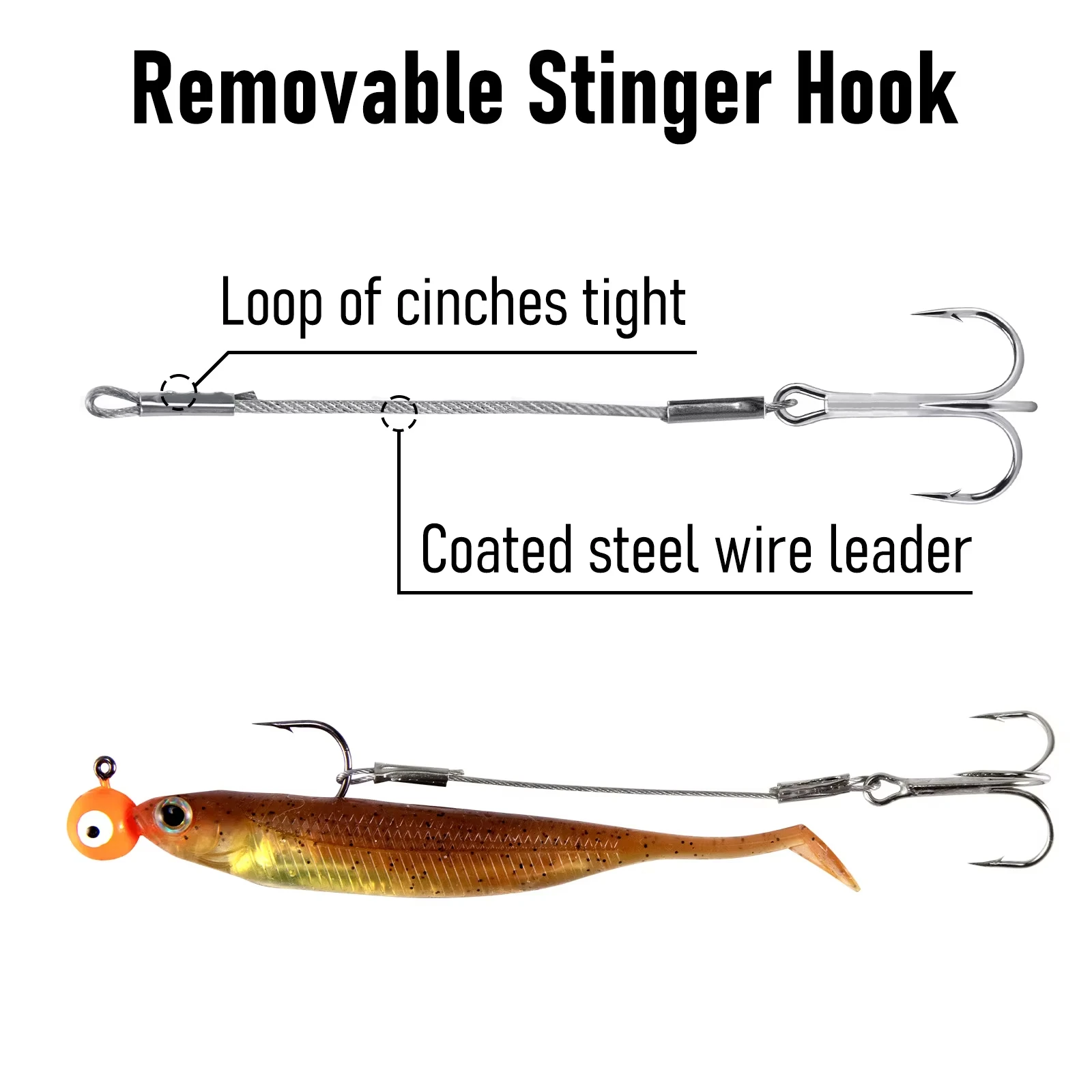 5 piezas de anzuelo triple de pesca 6 # -2/0 # Leader Wire Rig Stinger Hook Línea de acero para cebo blando Trolling lento Walleye Catfish Bass - imagen 5