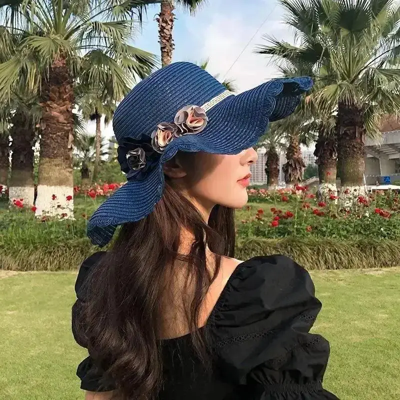 Nuevos sombreros de playa de verano a la moda para niña, sombrero tejido para el sol, nuevo sombrero coreano de flores para mujer, accesorios finos y transpirables, regalos creativos - imagen 5