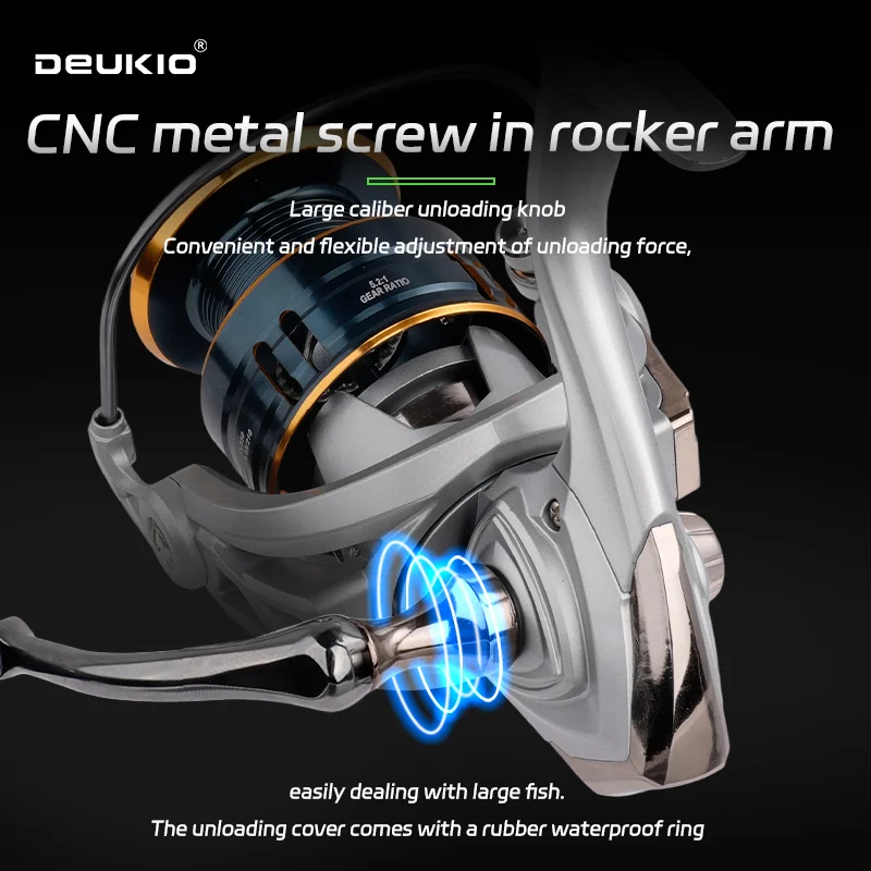 Carrete de pesca giratorio DEUKIO 2000-7000 tamaño 5,2: 1 relación de engranaje 4 + 1BB carrete de Metal carrete liso y resistente para agua dulce y salada - imagen 5
