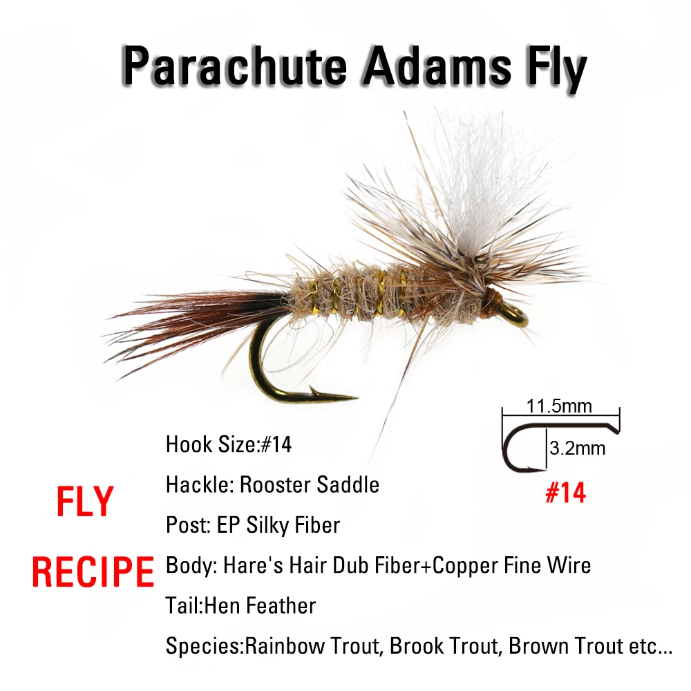 ICERIO 6 piezas # 14 Paracaídas Adams mosca seca cuerpo de oreja de liebre marrón anzuelos bronceados Caddis Midge Mayfly trucha señuelo de pesca cebo - imagen 3