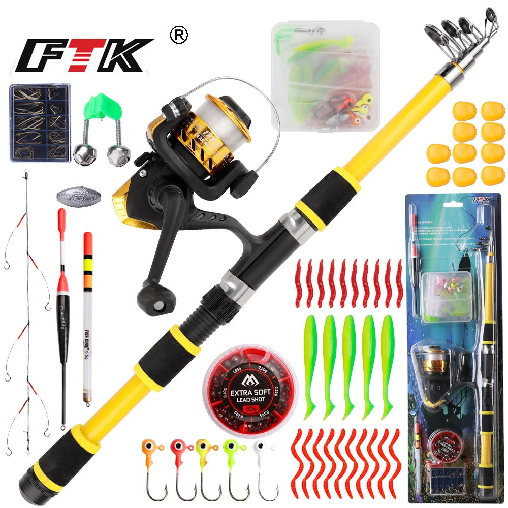FTK-caña de pescar y carrete de 1,8 m, juego de señuelos flotantes, caña de pescar telescópica de fibra de carbono 5,2: 1BB, carrete giratorio para agua dulce y salada - imagen 2