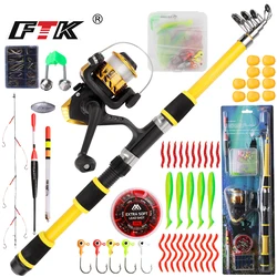 FTK-caña de pescar y carrete de 1,8 m, juego de señuelos flotantes, caña de pescar telescópica de fibra de carbono 5,2: 1BB, carrete giratorio para agua dulce y salada
