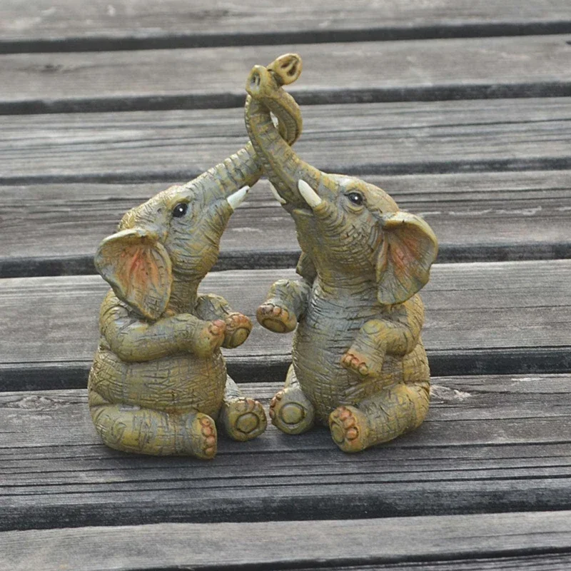 Estatuilla de pareja de elefante, estatua de pareja de elefante, adornos de elefante para el hogar, escritorio, armario, accesorios de decoración - imagen 2