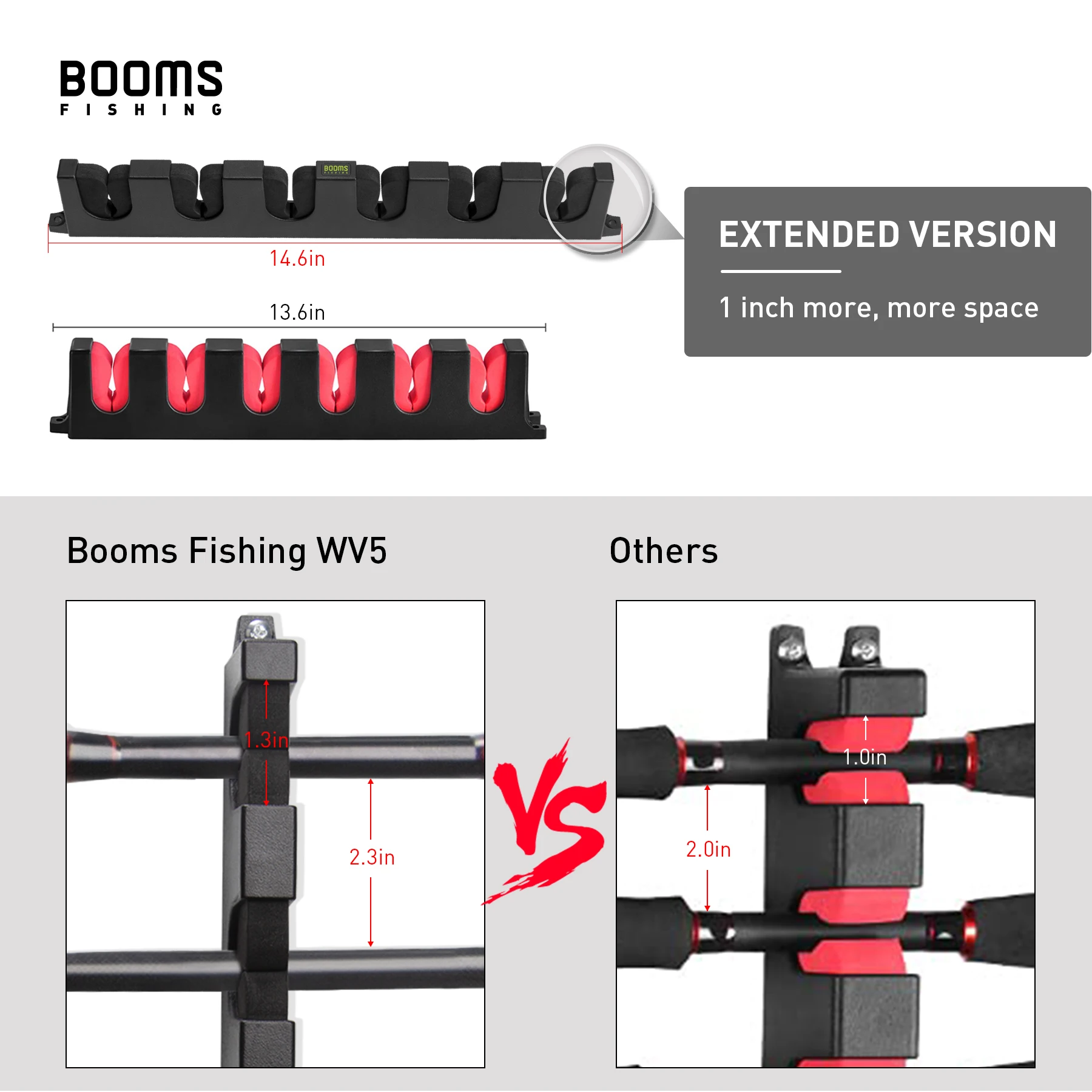 Booms Fishing WV5, estante Horizontal de 6 cañas, soporte para caña de pescar, herramienta de almacenamiento, montaje en pared Modular para accesorios de pesca de garaje - imagen 5