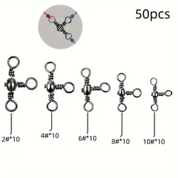 Conectores giratorios en forma de T de 3 vías de cobre Premium, 50 piezas, para una rotación de línea suave, accesorios duraderos para pesca al aire libre