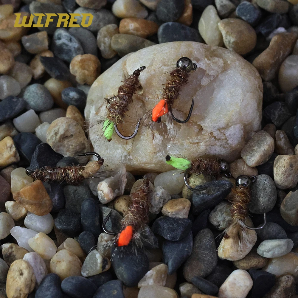 Wifreo 3 piezas 12 #   Hare's Ear Dub Jig moscas de ninfa Peeping Caddis anzuelos de púas y sin púas pesca con mosca trucha lubina señuelo Steelhead - imagen 2