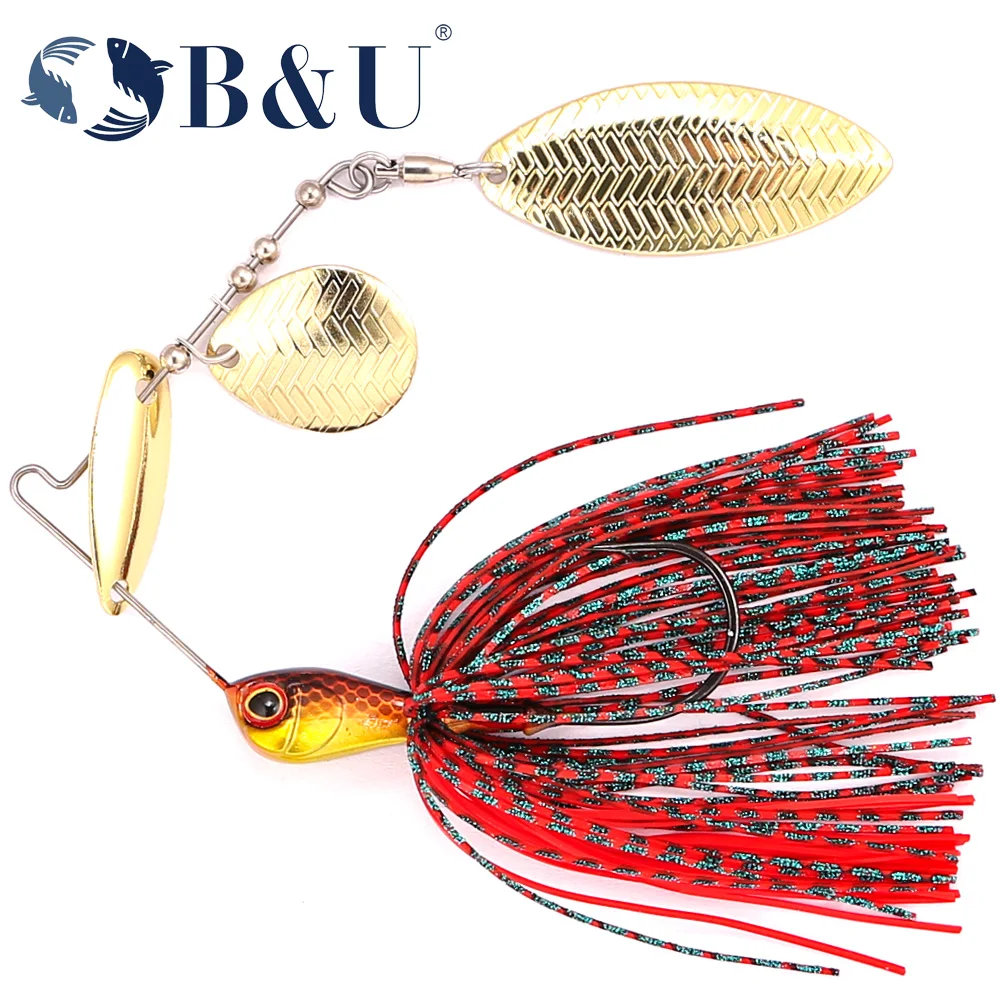 B & U Spinnerbait-señuelo de pesca con hoja de Metal, falda colorida, lubina de agua dulce y salada, cebo duro Spinner para peces depredadores - imagen 2