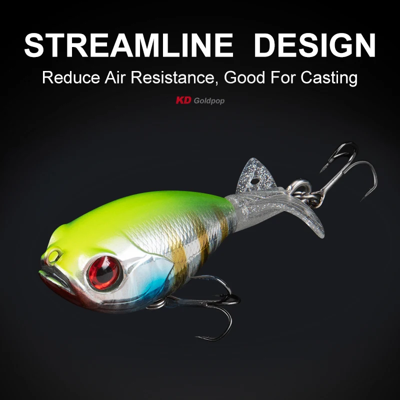 Señuelo de pesca Kingdom Popper, 35mm, 5,5g, Wobblers duros flotantes, cebos duros artificiales con cola giratoria suave para pesca de trucha - imagen 4