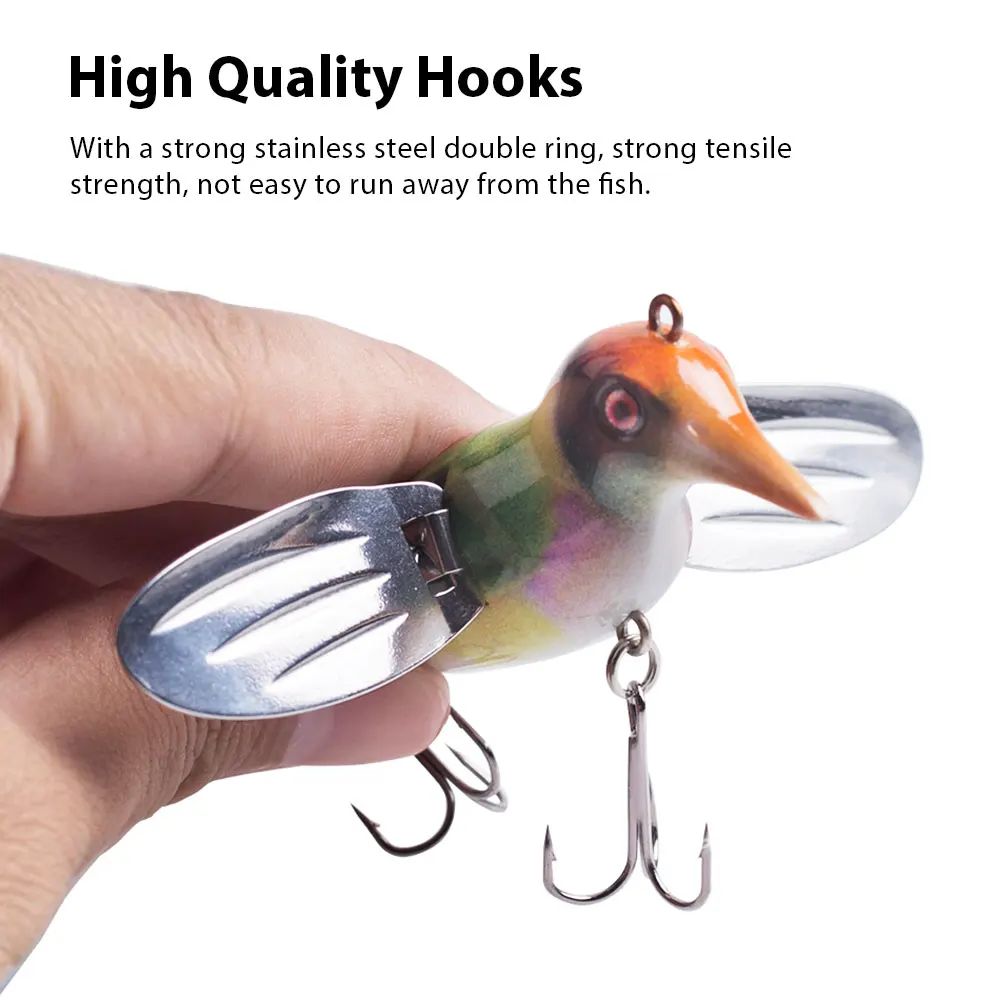 Hanlin 80mm/12g Birds Topwater Popper Bait Floating Fishing Lure Hard Body Metal Wings Wobbler Swimbait Pesca Pike Bass Tackle - imagen 4