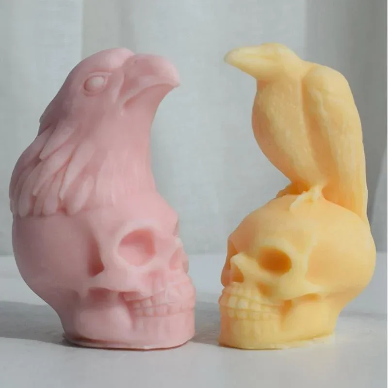 Molde de calavera de Halloween, molde de Gel de sílice para decoración de goteo de yeso, Cuervo, águila, pisar, cabeza fantasma, Calavera, vela de aromaterapia - imagen 3