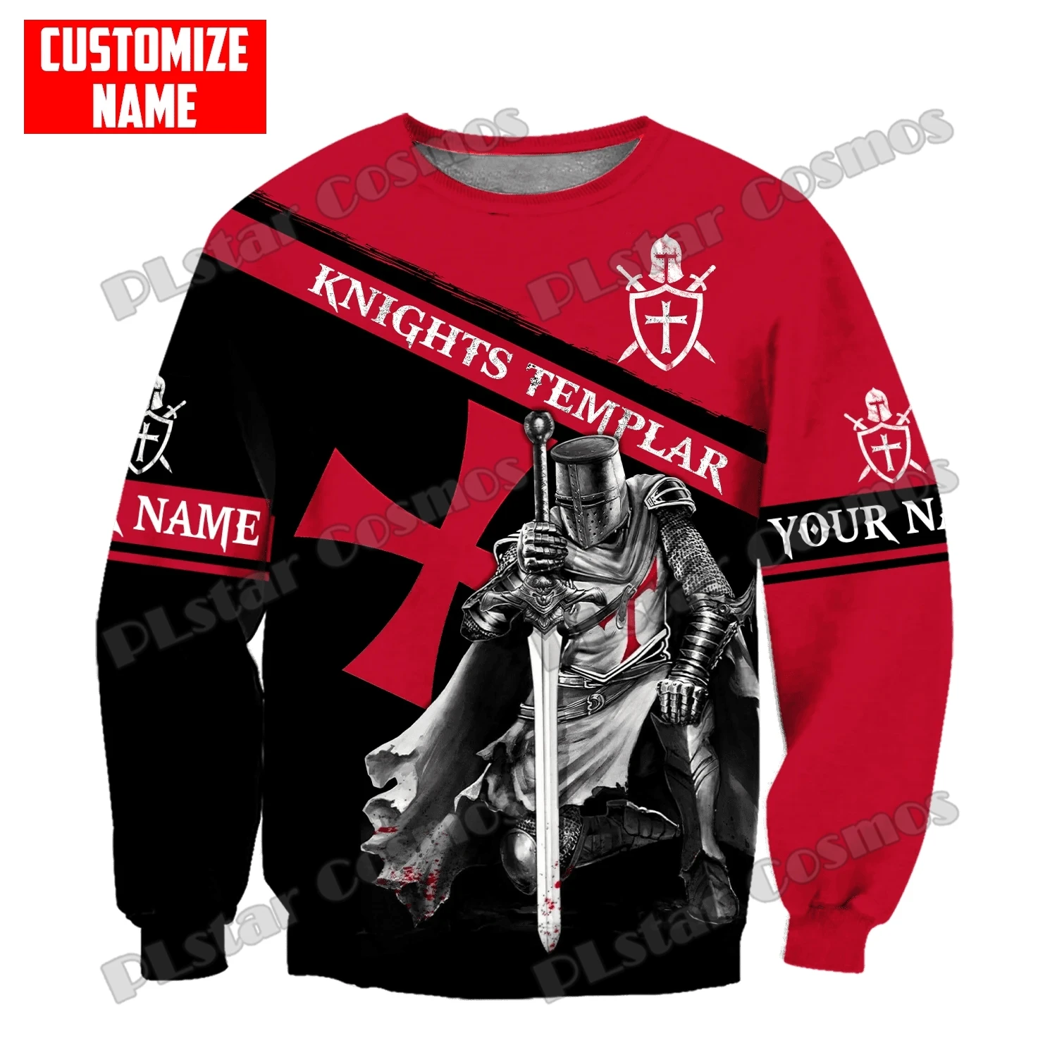 Caballeros Templarios rezando rojo nombre personalizado 3D impreso hombres Sudadera con capucha y sudadera Unisex Casual pulóver otoño chaqueta con cremallera QDY21 - imagen 2
