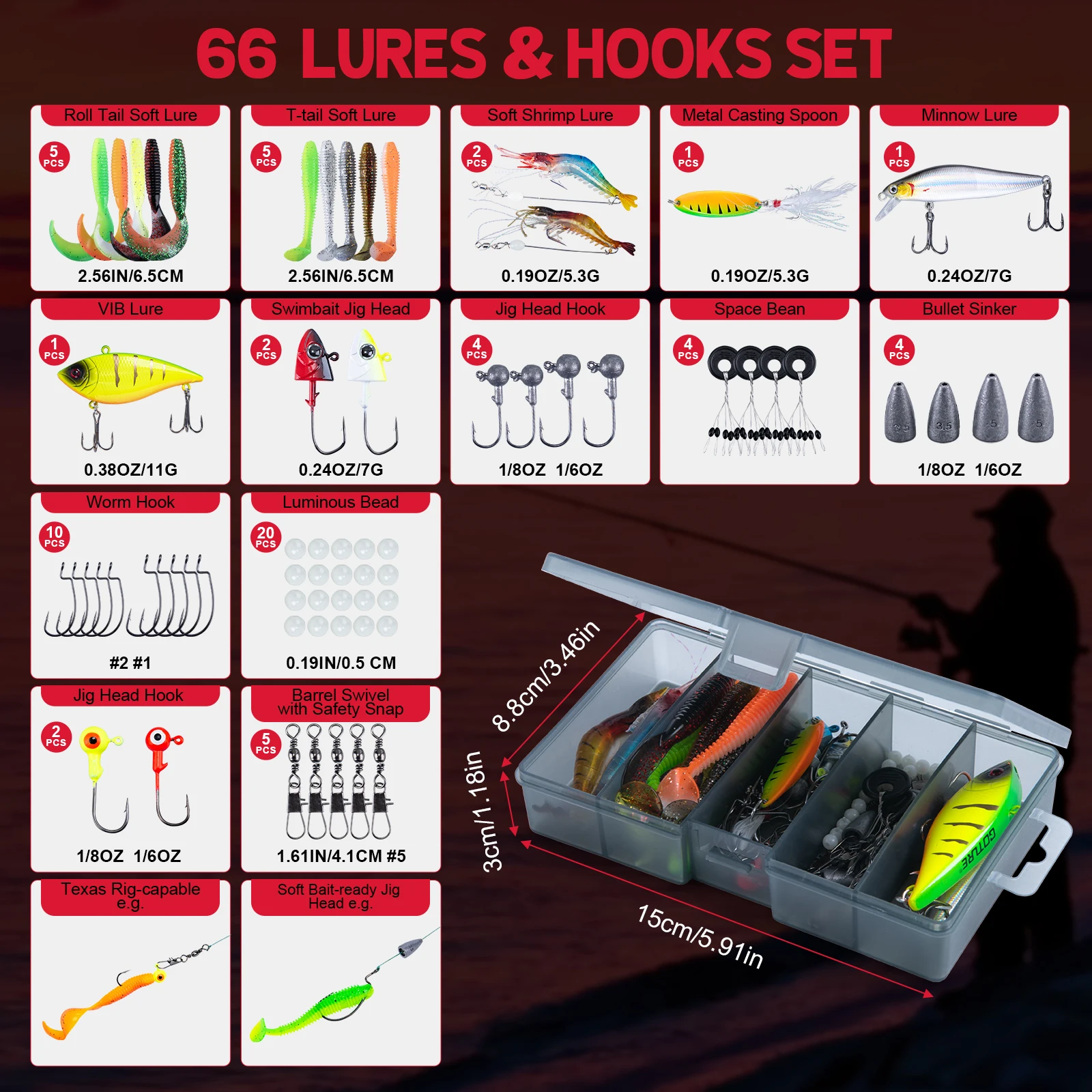 Goture Combo de pesca completo – Caña fibra carbono, carrete y señuelos - imagen 5