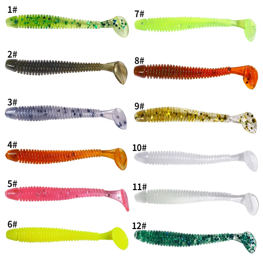 Hengjia 50 unids/lote 4,5 CM pequeño gusano suave Swimbait cola en T cebo de silicona Wobbler aparejos de pesca para carpa lubina Pike - imagen 3
