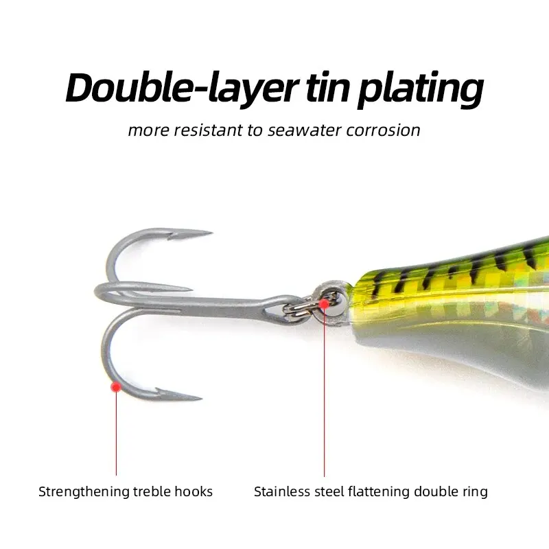 Señuelo de pesca Popper Topwater, 1 unidad, 100mm, 21g, cebo Popper con revestimiento láser, ojos de pez 3D con anzuelos afilados para lubina, trucha, Lucio, Wobblers - imagen 3