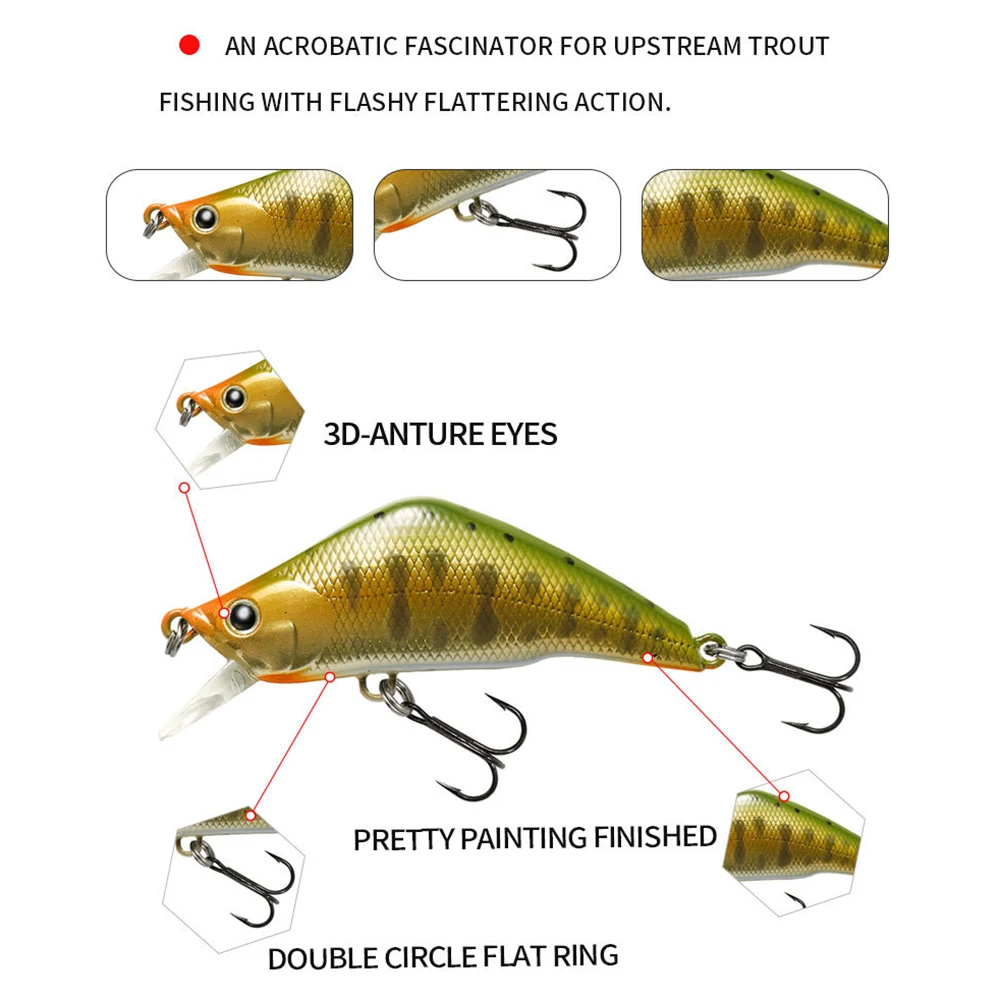 4,8 cm 3,8g señuelo de pesca Micro Minnow Wobbler TIM48S hundimiento cebo duro Artificial Jerkbait Swimbait Mini flujo trucha cebo para lubina - imagen 5