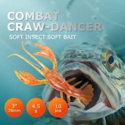 SOLOKING 10 unids/lote señuelo suave para pesca de lubina 4,5g 76mm cebo de cangrejo cebo de gusano suave Kit de señuelo insecto