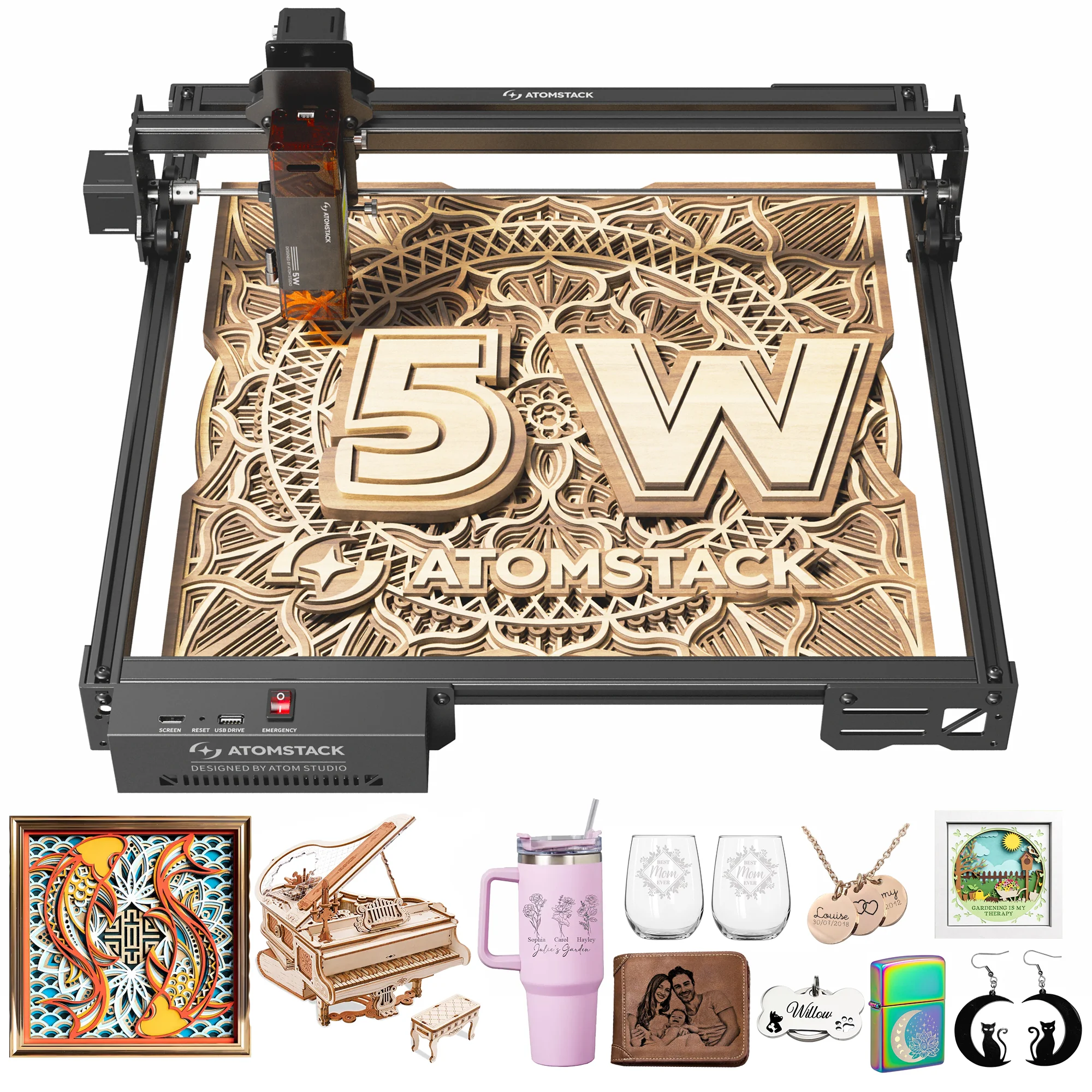 Atomstack A5 Pro V2 – Grabador láser 5W CNC para acrílico y madera