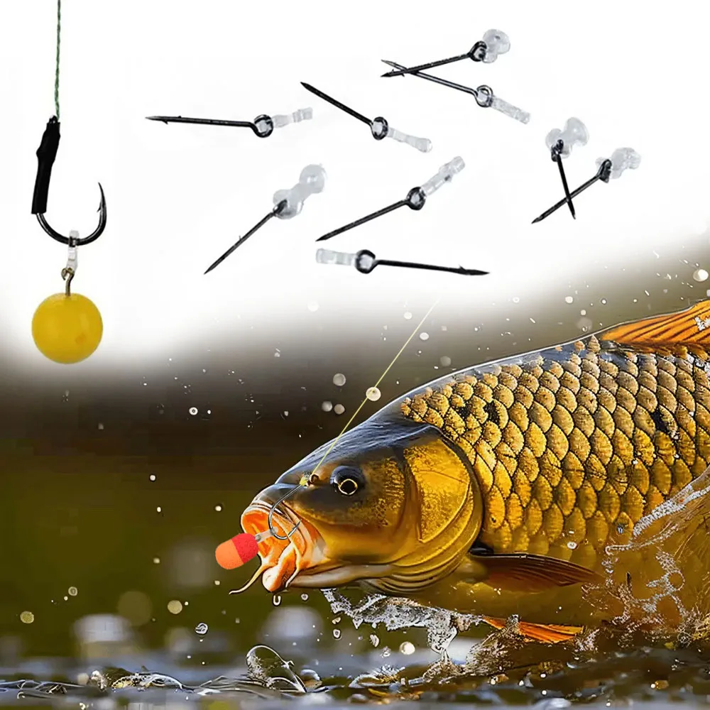 12 Uds. De anzuelo de pesca de carpa con punta de cebo de Metal, Pin Boilie con aparejo de pelo Ronnie de maíz de goma transparente - imagen 5