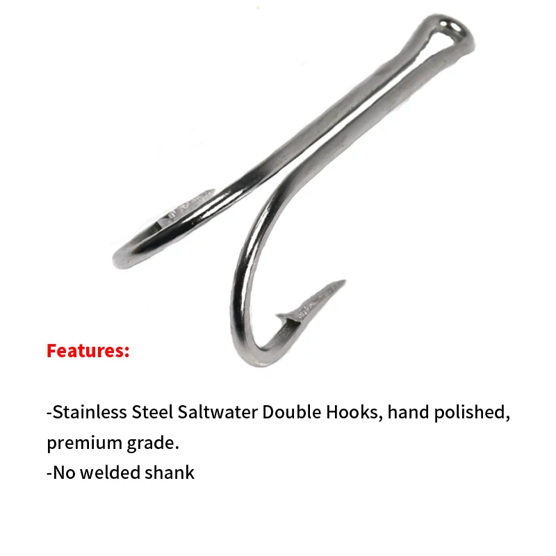 1 paquete # 20- # 28 anzuelos dobles para pesca en agua salada, anzuelo doble deportivo de rana Ray de acero inoxidable para pesca en el mar, atún, tiburón, señuelos de arrastre - imagen 4