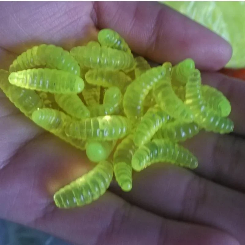 Promoción 50 Uds 100 Uds 2cm 0,2G gusano larva suave señuelo de pesca ganchos olor maderas brillo camarones peces señuelos cebo suave cebo gelatinoso - imagen 2