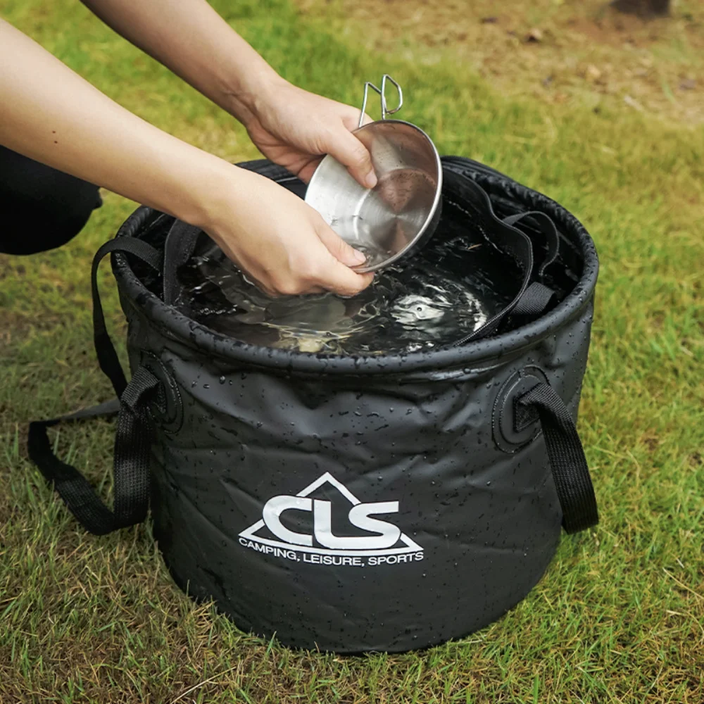 Cubo plegable portátil para pesca, senderismo, acampada al aire libre, contenedor de agua, escurridor, cubos para lavar platos, 30L - imagen 2