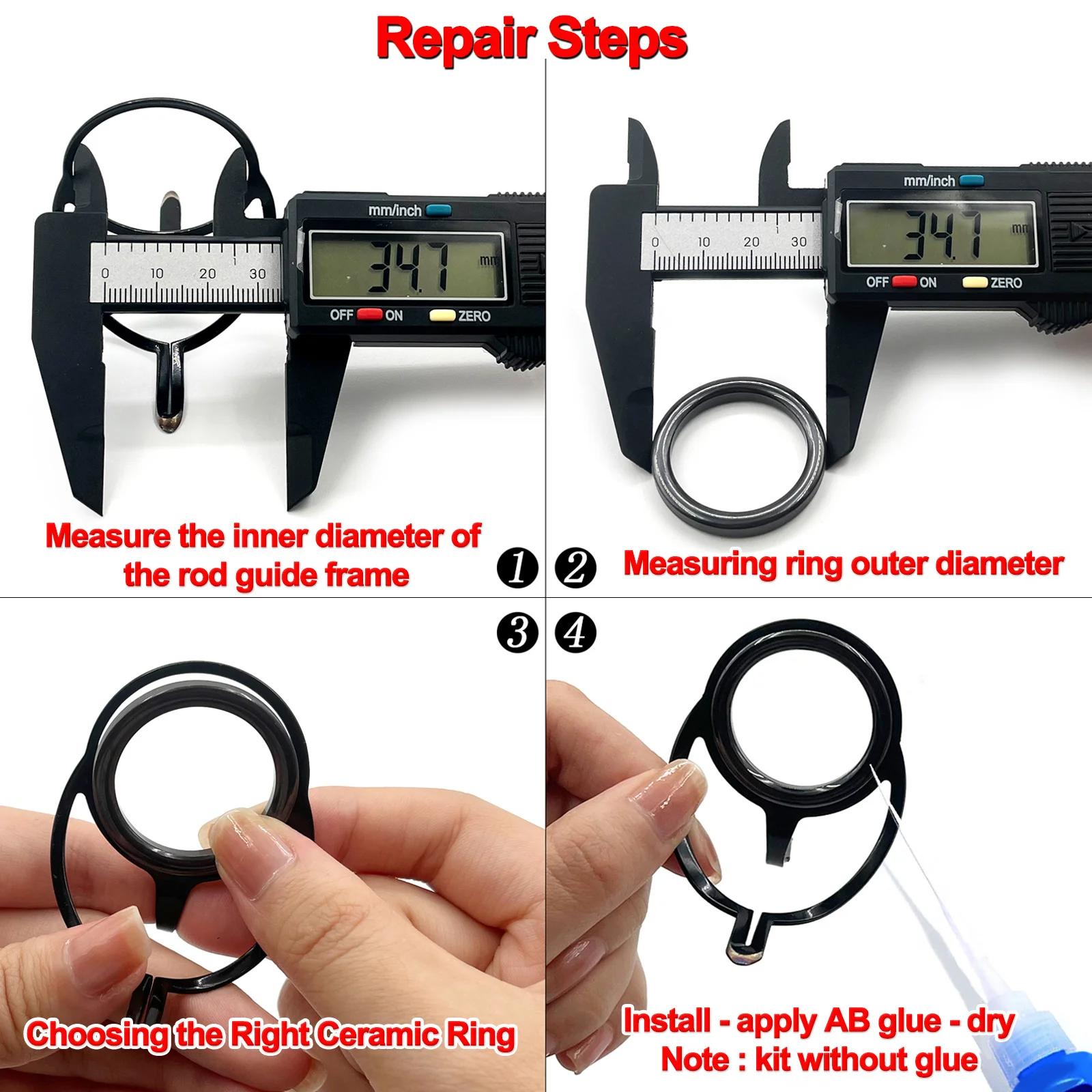 Kit de reparación de caña de pescar, anillo guía de cerámica resistente al desgaste, Kit de reemplazo de ojo de caña, guías de caña de pescar, juego de anillos de Alconita, 26 Uds. - imagen 3