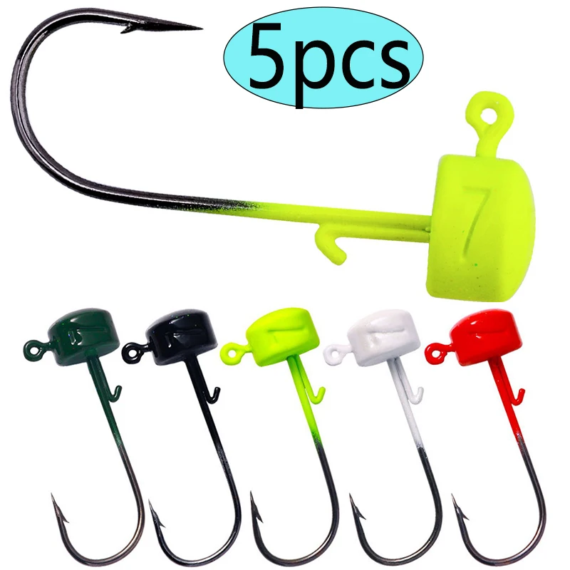 Ganchos para cabezas de plantilla de aparejo, 5 uds., 2,8-7g, anzuelo para cabeza, vaso Ajing para señuelo de gusano suave, lubina, Pesca, Lucio, trucha, accesorios - imagen 2