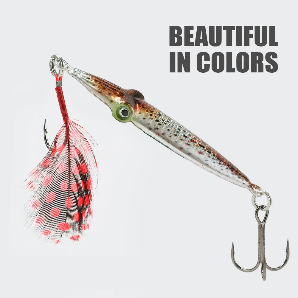 GRS-Plantilla de pesca de calamar de Metal, señuelo Jigbait Chapado en plata, señuelos de fundición a tierra, cebo de Metal, señuelos artificiales, gancho de pluma, 66mm, 21g - imagen 3