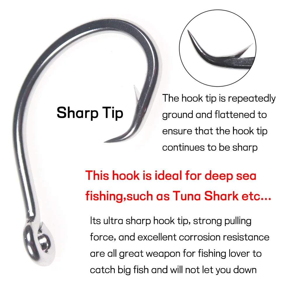 Elllv-anzuelo circular de acero inoxidable para pesca en agua salada, anzuelo de cebo de juego grande para pesca de curricán, atún, tiburón, 6/0 - 18/0 - imagen 5