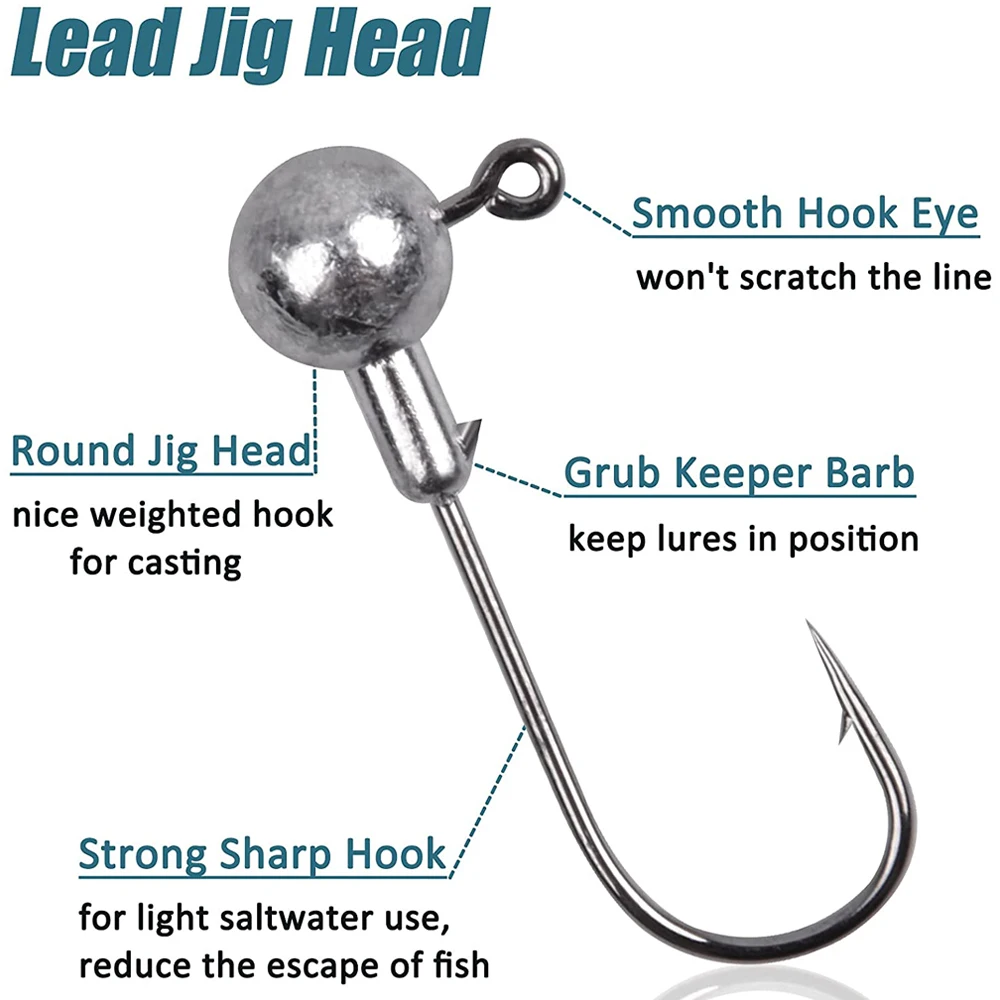 Kit de anzuelos de cabeza de plantilla de manivela, gancho de púas afilado para gusanos blandos, cebo para lubina, trucha, agua dulce y salada, 20 piezas/50 Uds. - imagen 5
