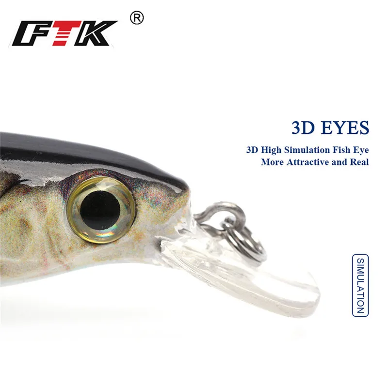 FTK-señuelo de pesca flotante MINNOW, 12g, 10CM, ojo 3D, cebo Artificial duro, Wobblers para Lucio, Crankbait, accesorios de pesca - imagen 4