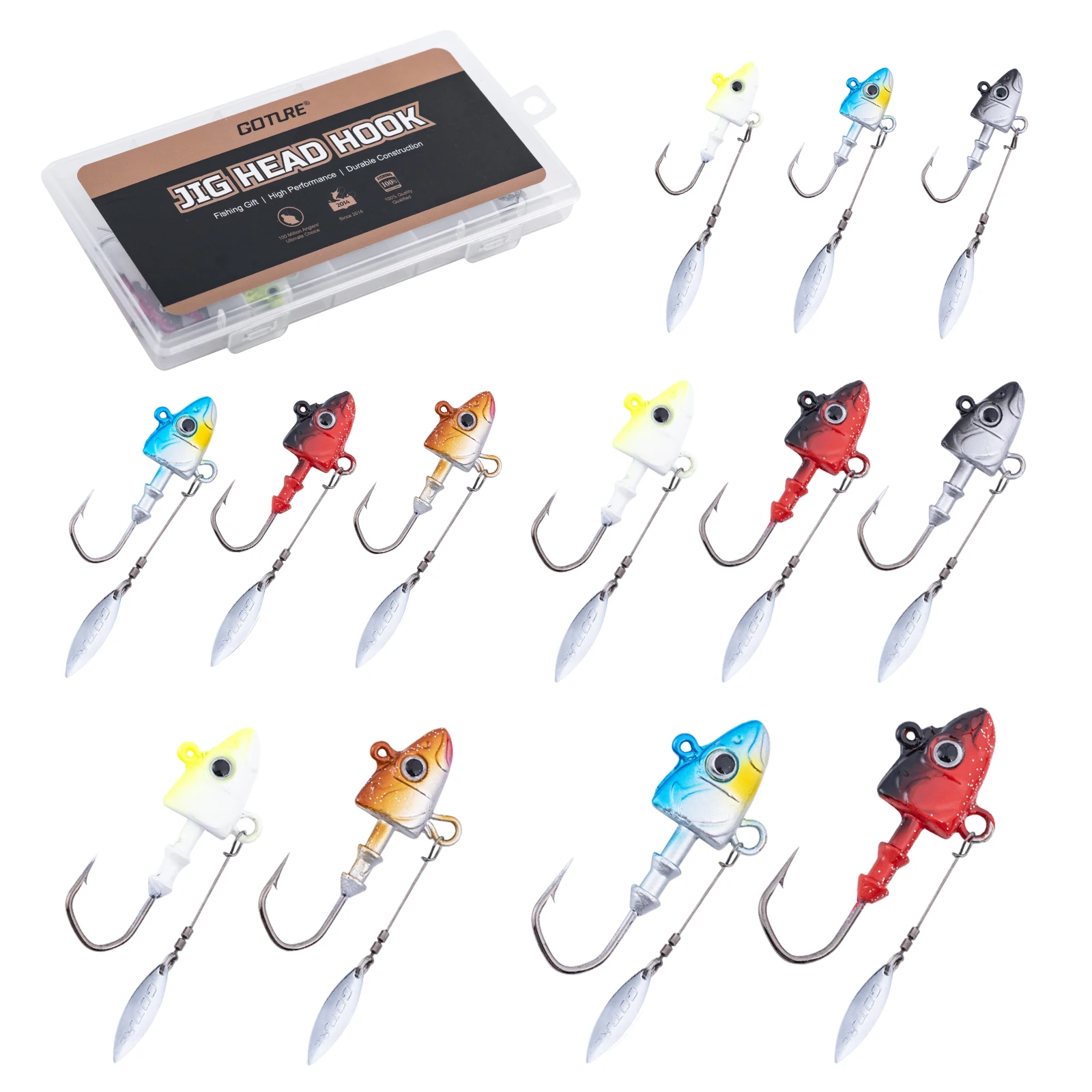 Goture 1/doos 7-32g Lood Jig Vishaken met Spinner blade Worm Jig Hoofd haak 3D Vis ogen Snoekbaarzen Bass Jigs Aas Rig Visgerei