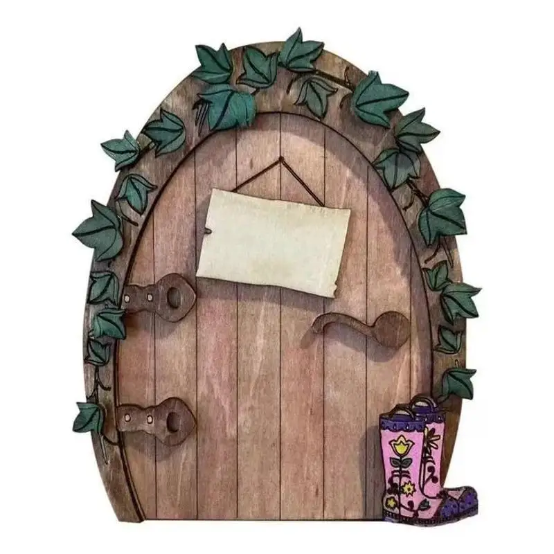 Puerta mini de jardín de cuento de hadas de madera con dibujos - imagen 2