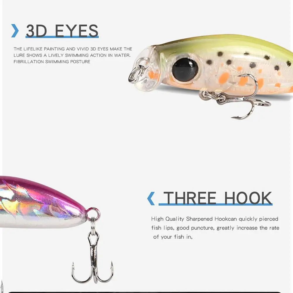 Señuelo de pesca de hundimiento lento, cebo Artificial de ojos 3d, Mini Micro Minnow, con 2 potentes anzuelos triples, duro, 2,5g/35mm - imagen 5