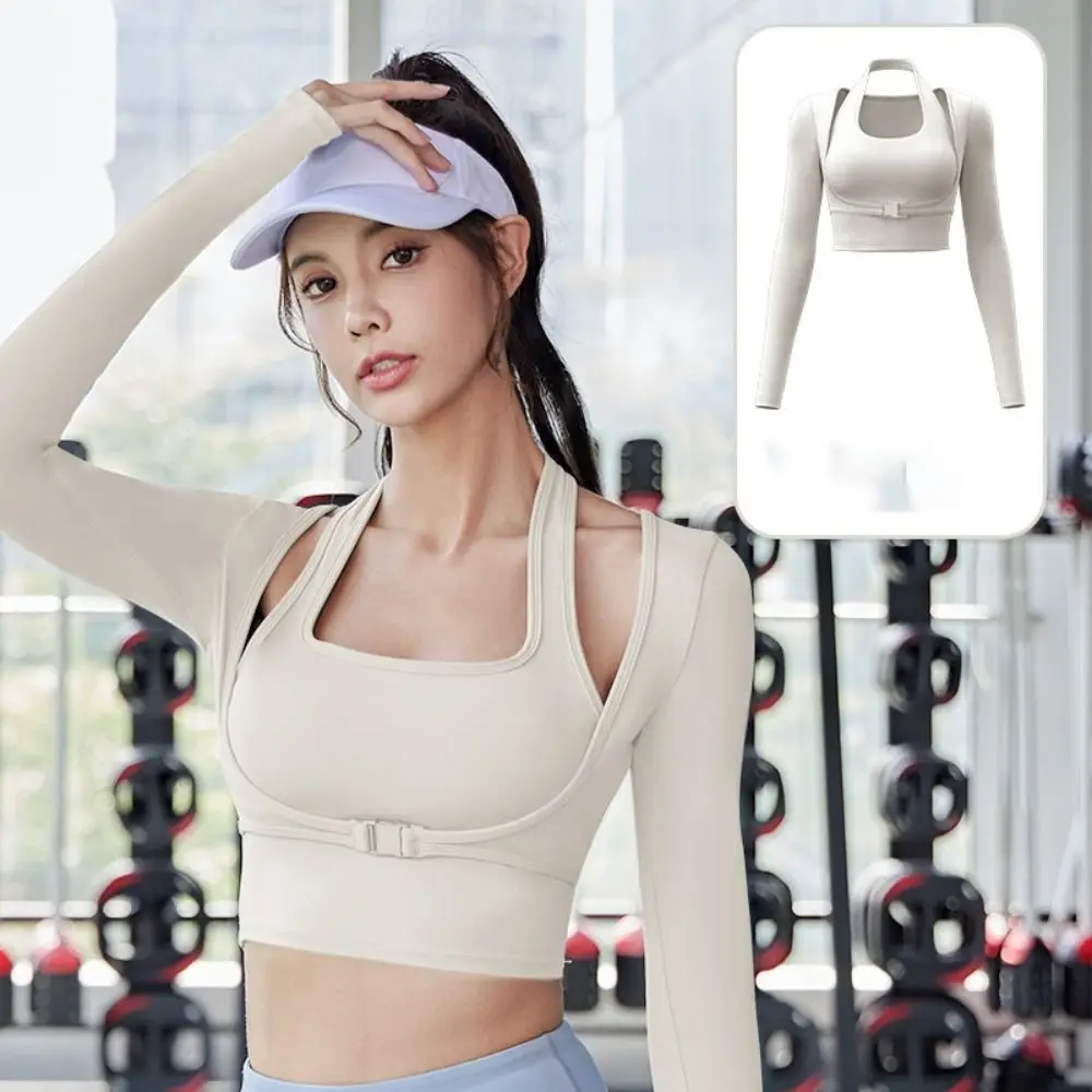 Camisas de Yoga de manga larga para mujer, camiseta ajustada de entrenamiento a prueba de golpes con sujetador acolchado, Top deportivo para niñas, ropa deportiva - imagen 5