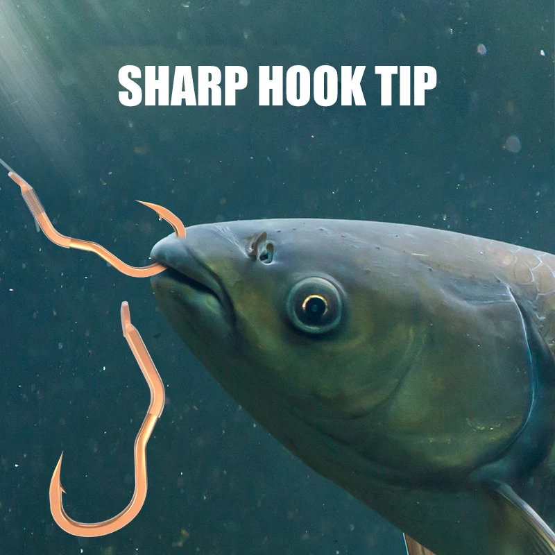 FTK-anzuelos de Pesca de Mar dorados, 10 piezas, con tapa automática, púas de 15-50KG, anzuelo grande para carpa, lubina, accesorios de pesca - imagen 5