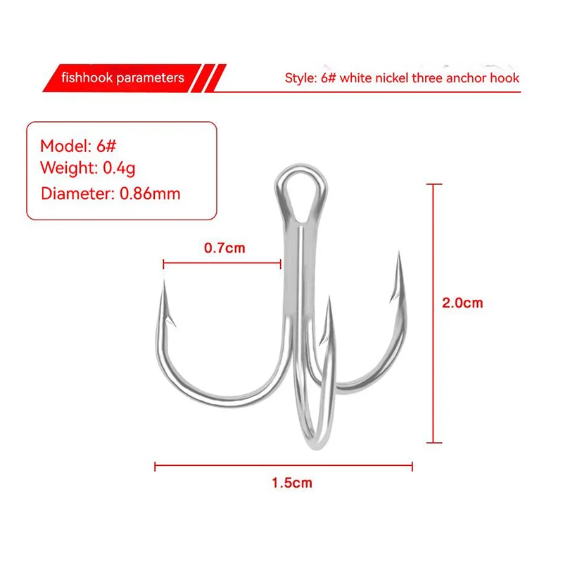 Anzuelo de anclaje blanco de 10-200 Uds., anzuelo triple con púas de acero rico en carbono, aparejos de pesca, accesorios de herramientas de pesca, anzuelos de mar - imagen 5