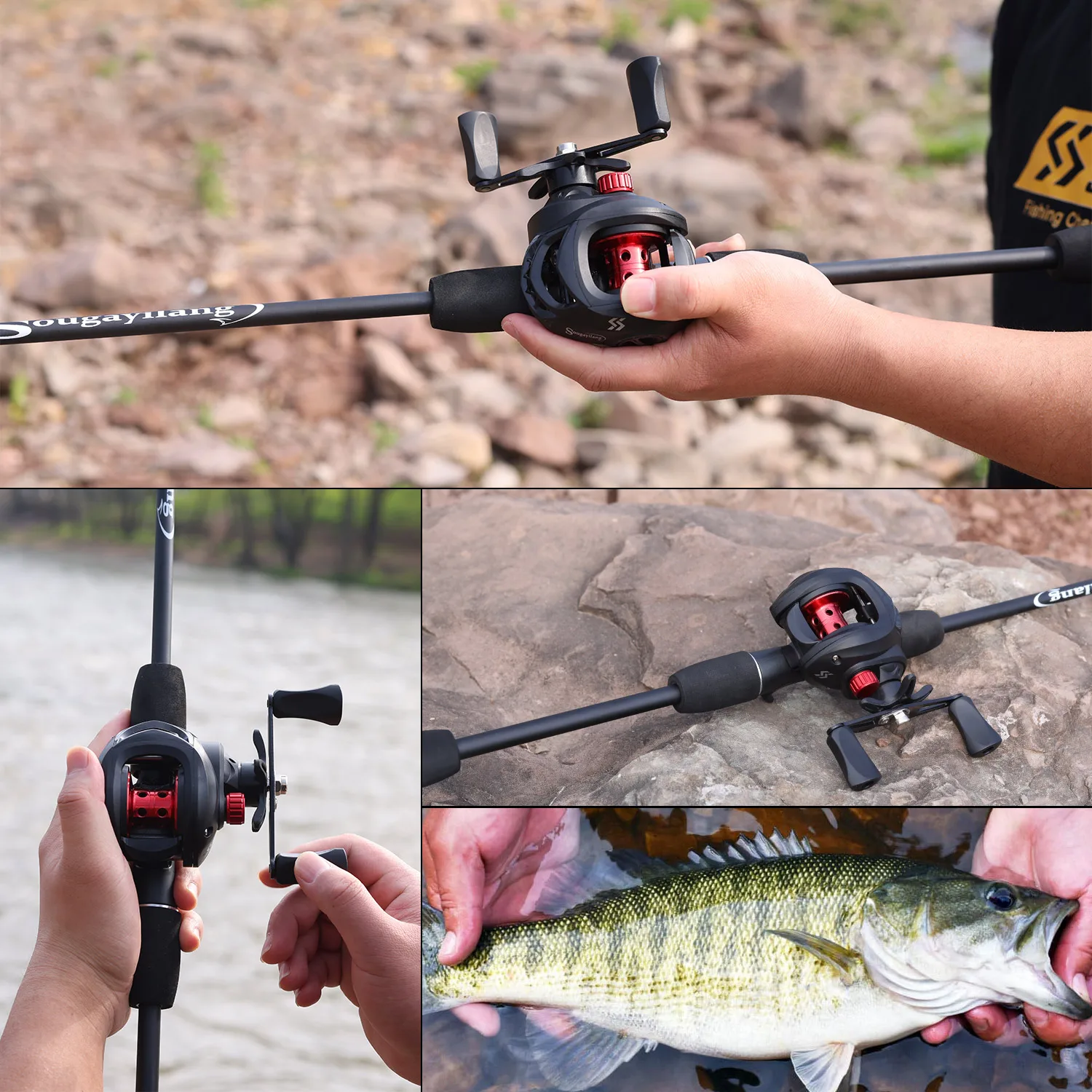 Sougayilang Caña de Carbono + Carrete Baitcasting 7.2:1 con Línea - imagen 5