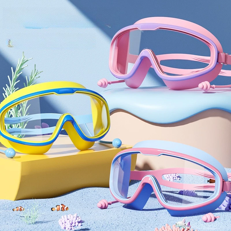 Gafas de natación de silicona para hombre y mujer, lentes de natación con marco grande y tapones para los oídos, profesionales, antiniebla, HD, accesorios de natación - imagen 3