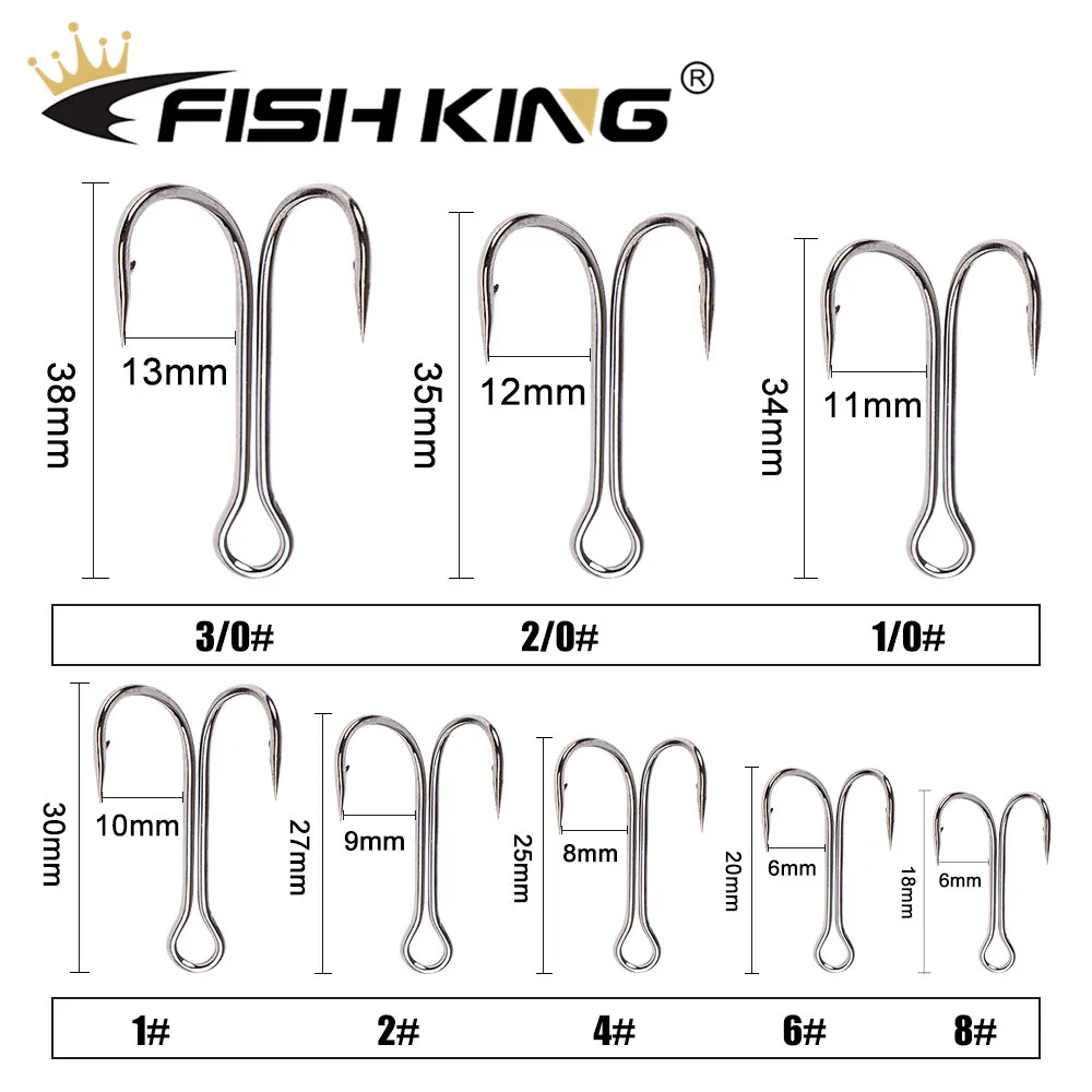 FISH KING 20 unids/pack anzuelos de pesca anzuelos dobles anzuelo de carpa con púas para señuelo de gusano suave anzuelos dobles de acero rico en carbono - imagen 2