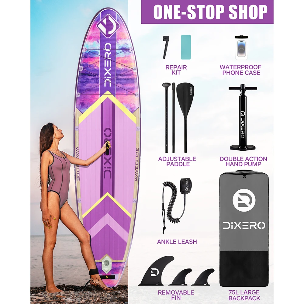 Tabla de Paddle inflable impermeable DIXERO, 11 ''x 33'' x 6'', estilo acuático de pie para adultos con accesorios para Kayak, tabla SUP de pesca - imagen 4