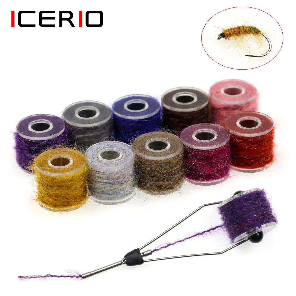 ICERIO 2 carretes de hilo de haya Mohair, línea de fibra de doblaje, Material de atado de moscas para atar serpentina de haya, cuerpo de Ninfa, Señuelos de Pesca de trucha - imagen 2