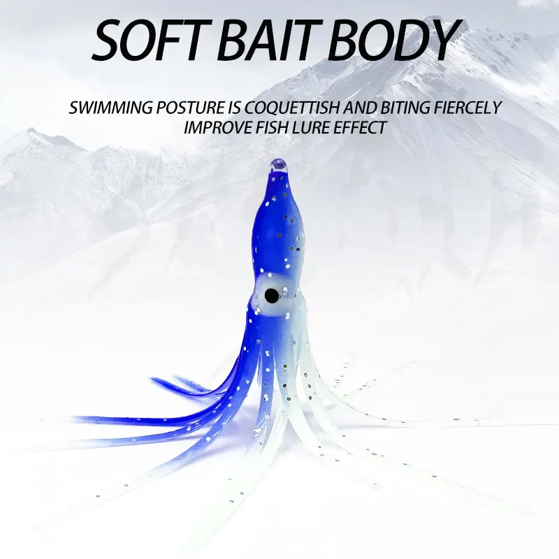5 unids/bolsa 5-12cm 20 colores calamar brillante para señuelo de pesca hoochies de goma suave pulpo calamar falda cebo agua de mar para lubina atún - imagen 5
