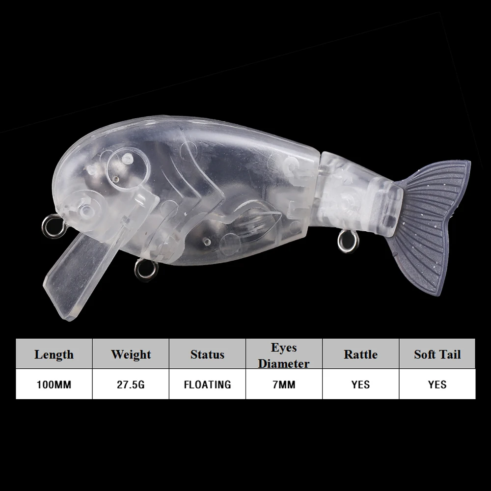 Chan'sHuang 5 uds sin pintar en blanco multiarticulado SwimBait cola suave labio cuadrado 10CM 27,5G flotante 2 segmentos DIY señuelos hechos a mano - imagen 2